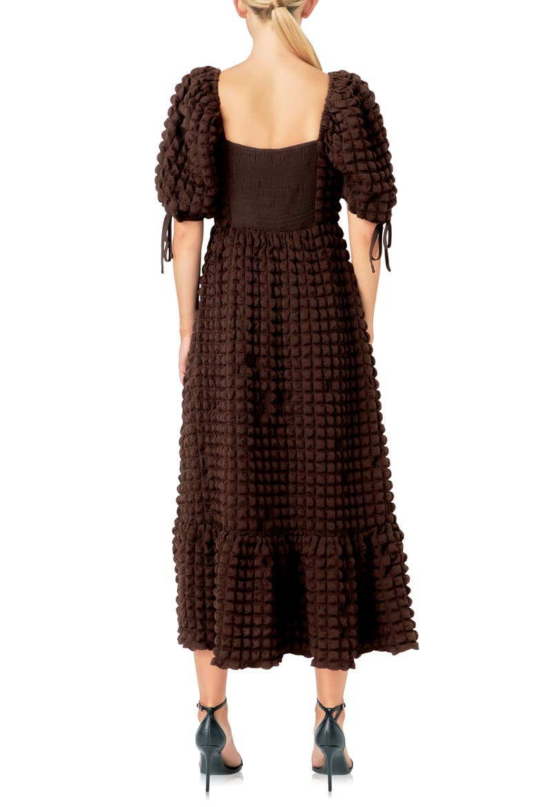Texture Puff Sleeve Maxi Dress, Alternate, color, BROWN