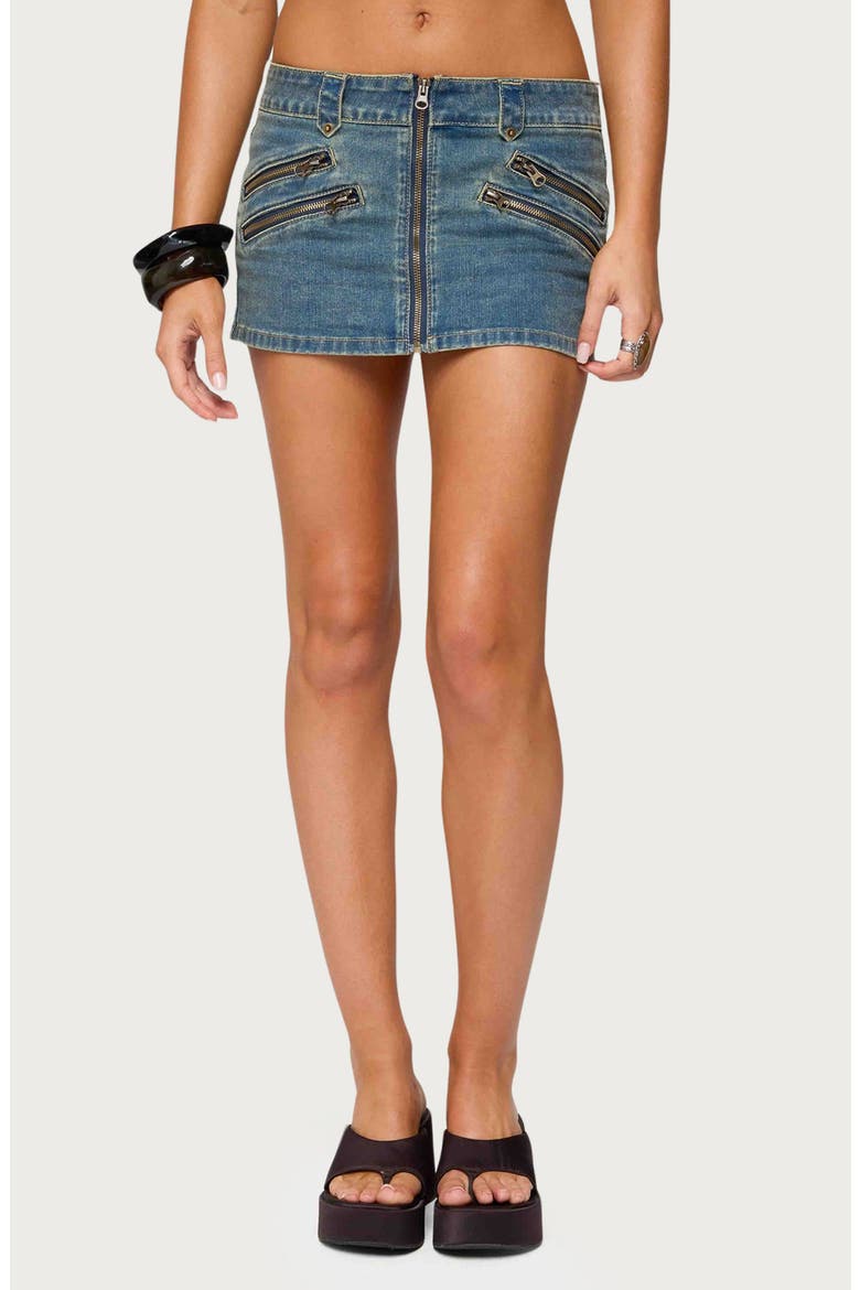 Ronan Zip Low Rise Denim Miniskort, Main, color, BLUE-WASHED