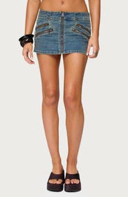 EDIKTED Ronan Zip Low Rise Denim Miniskort