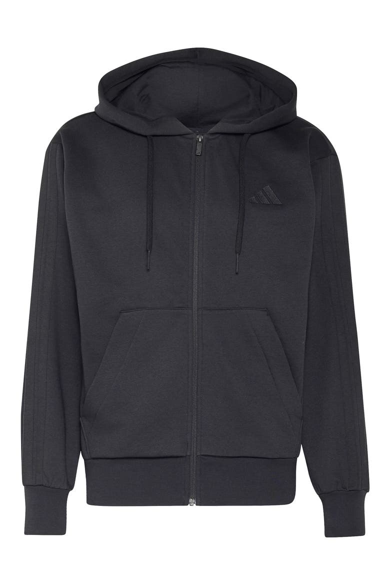 Essentials 3-Stripes Full Zip Hoodie, Alternate, color, BLACK/ BLACK