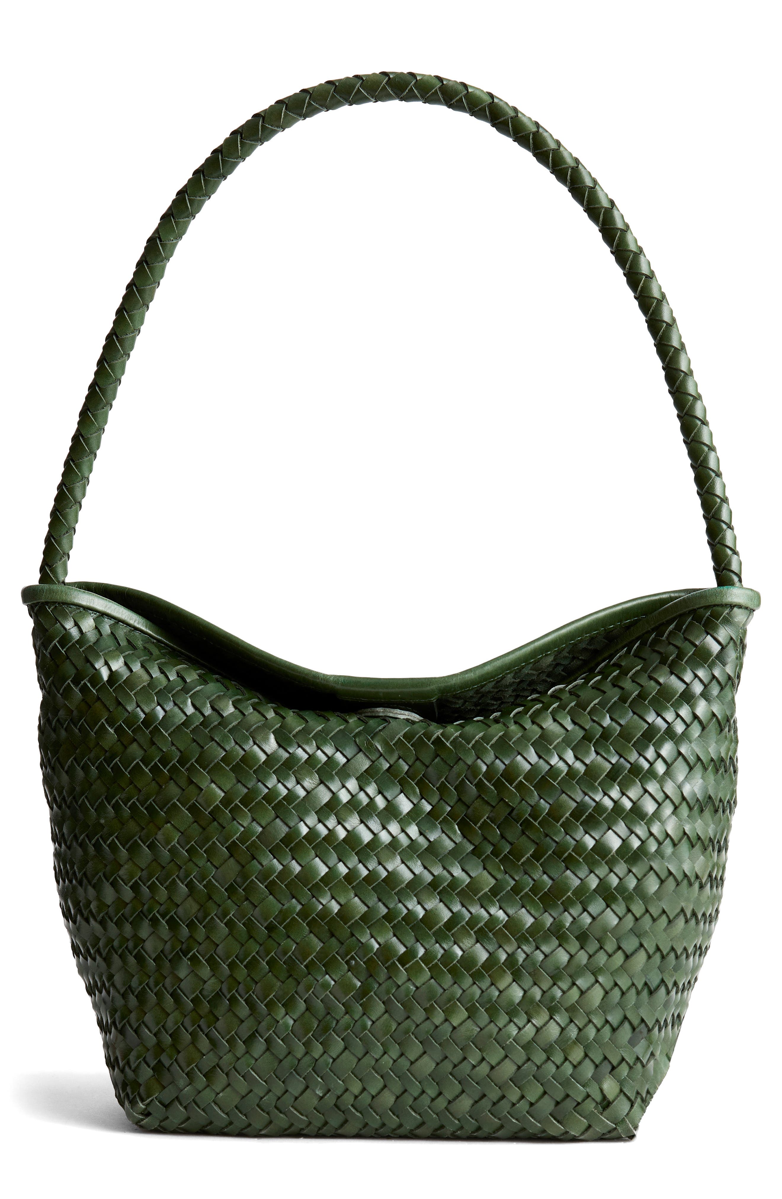 Madewell The Handwoven Leather Shoulder Bag, Main, color, Golf Green