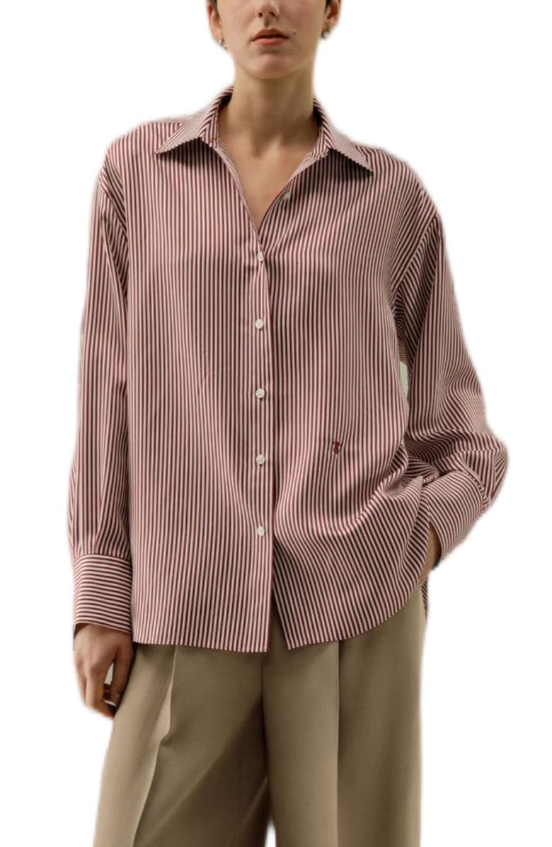Lilysilk Ancora Red Oversized Striped Shirt, Main, color, Red-White Pinstripes