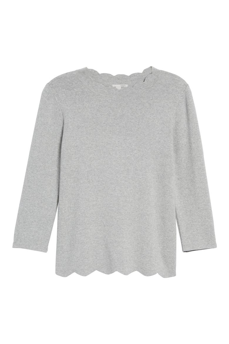 Halogen Scallop Edge Sweater, Alternate, color, GREY HEATHER