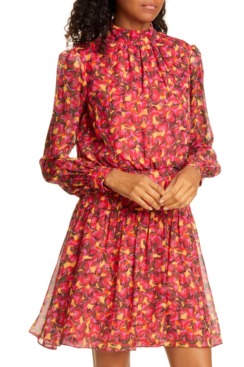 Isabel Floral Silk Long Sleeve Minidress, Alternate, color, PEMALA CIRCLES