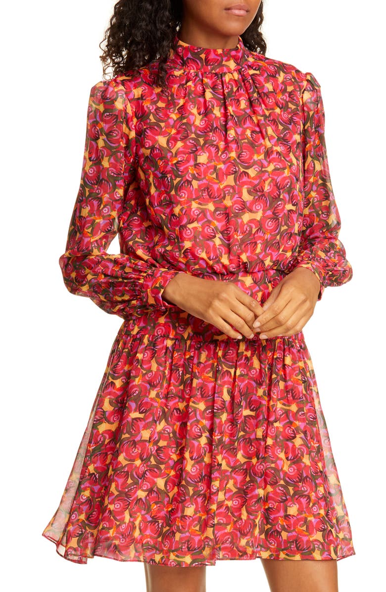 SALONI Isabel Floral Silk Long Sleeve Minidress, Alternate, color, 