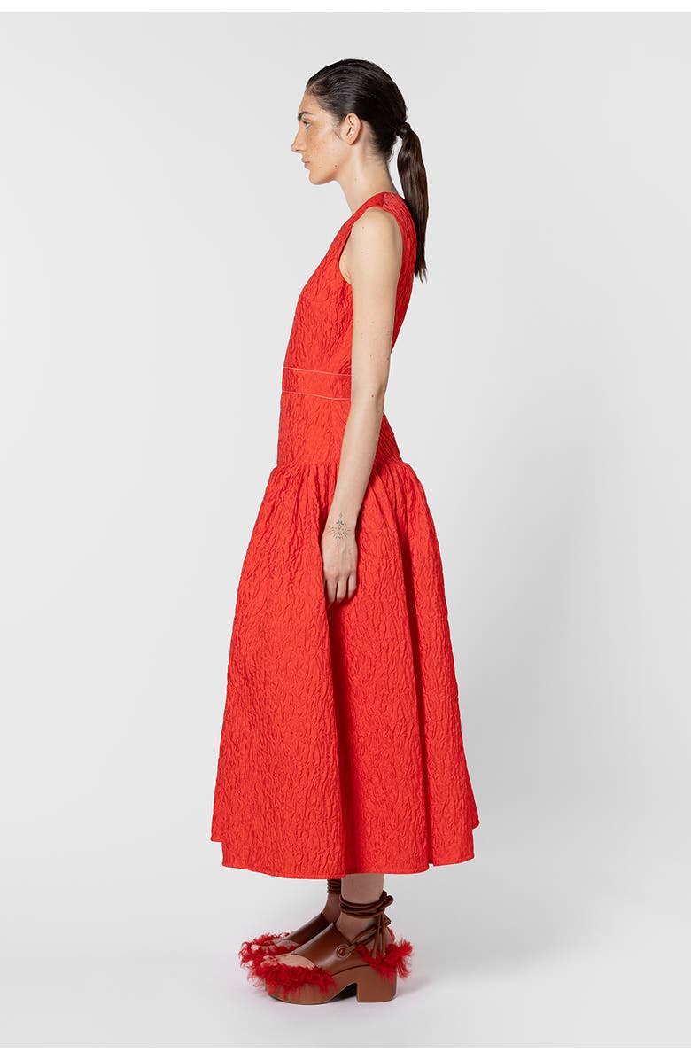 Roksanda Aya Cloque Midi Dress, Alternate, color, Rouge