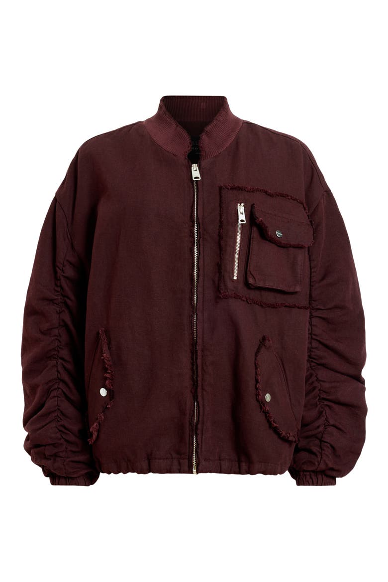 Rue Cotton & Linen Bomber Jacket, Alternate, color, DARK WINE RED