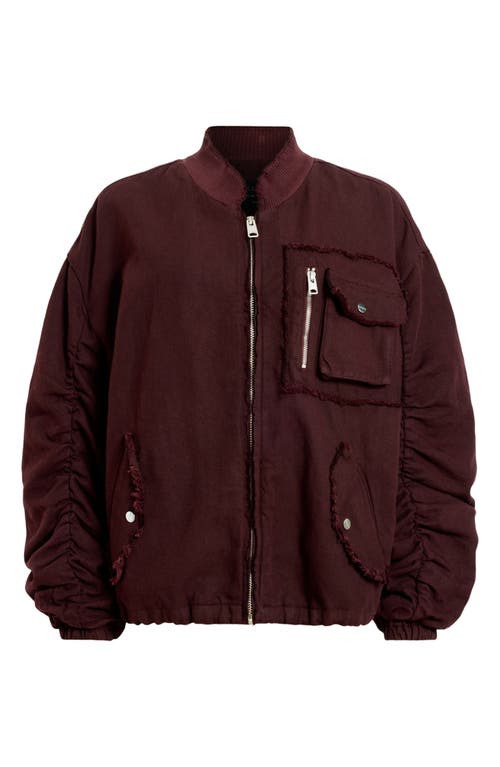 Allsaints Rue Cotton & Linen Bomber Jacket In Dark Wine Red