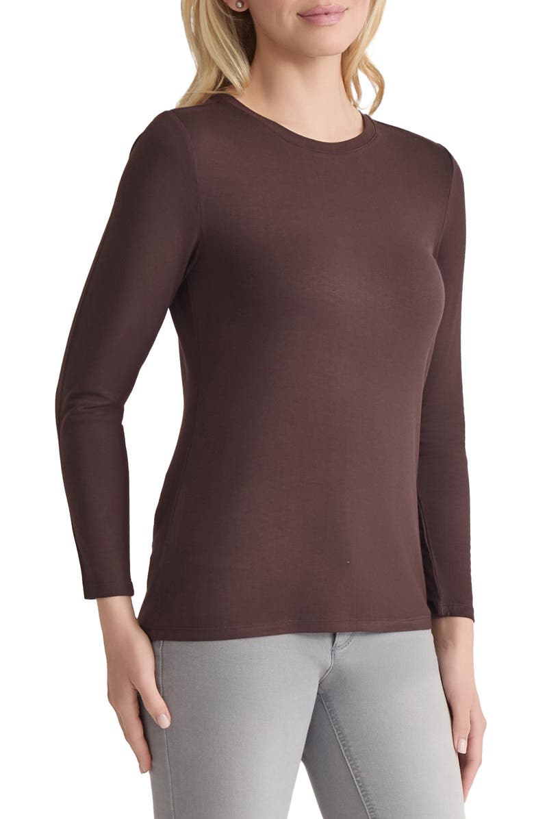 Jones New York Crewneck Long Sleeve T-Shirt, Alternate, color, Coffee Bean