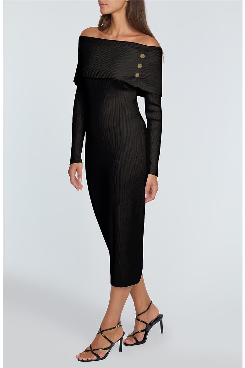 The Imani Off the Shoulder Long Sleeve Midi Sweater Dress, Alternate, color, NOIR