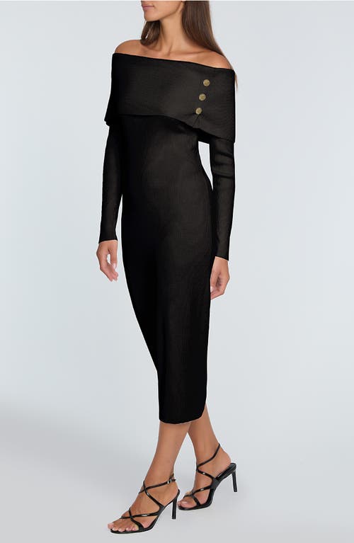 Elie Tahari The Imani Off The Shoulder Long Sleeve Midi Sweater Dress In Noir