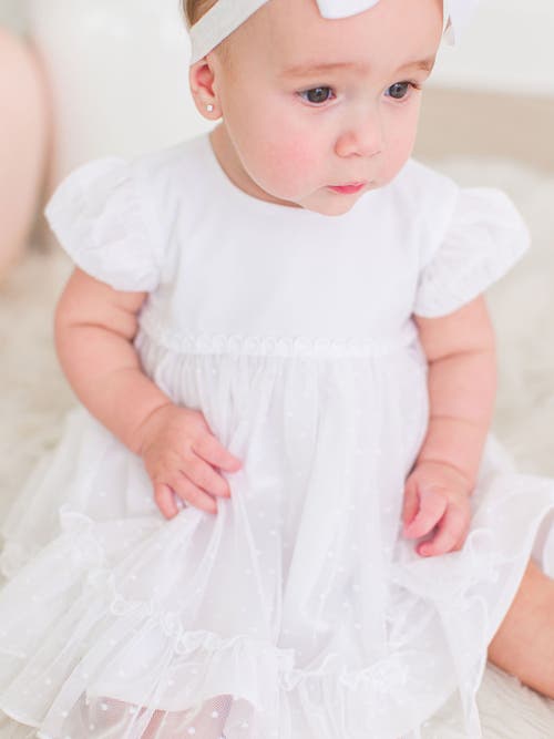Rufflebutts Baby Girls Dotted Tulle Dress & Rufflebutt Set In White