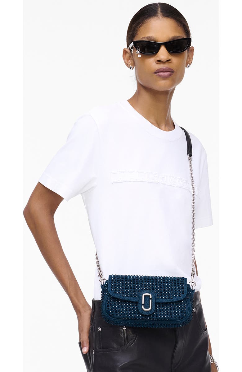 Marc Jacobs The Clover Crystal Embellished Denim Shoulder Bag, Alternate, color,