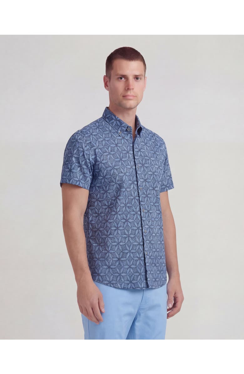 Lords of Harlech Tribal Mens Merino Wool Button-up Shirt, Alternate, color, Tribal Blue
