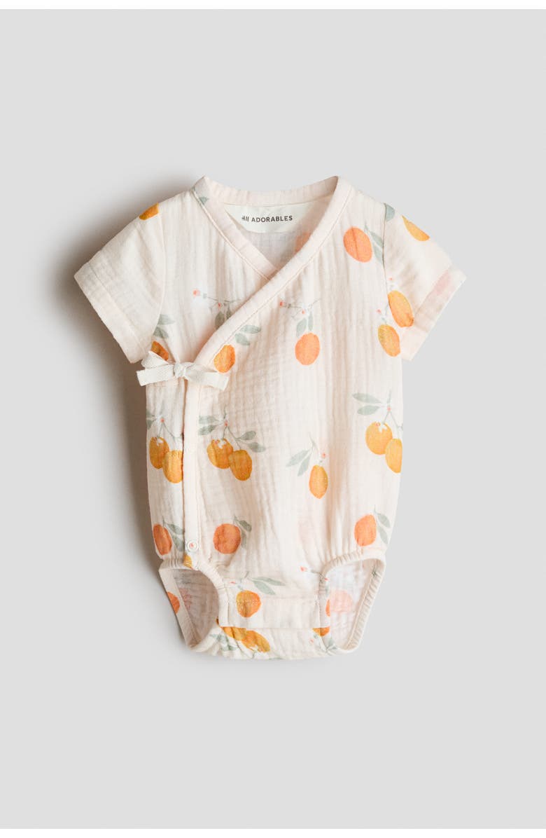 H&M Cotton Muslin Bodysuit, Main, color, Cream/Lemons