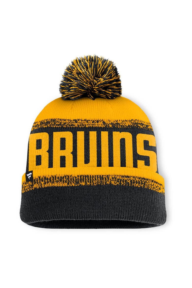 Men's Fanatics Black/Gold Boston Bruins Fundamentals Thrive Cuffed Knit Hat with Pom, Alternate, color, Black