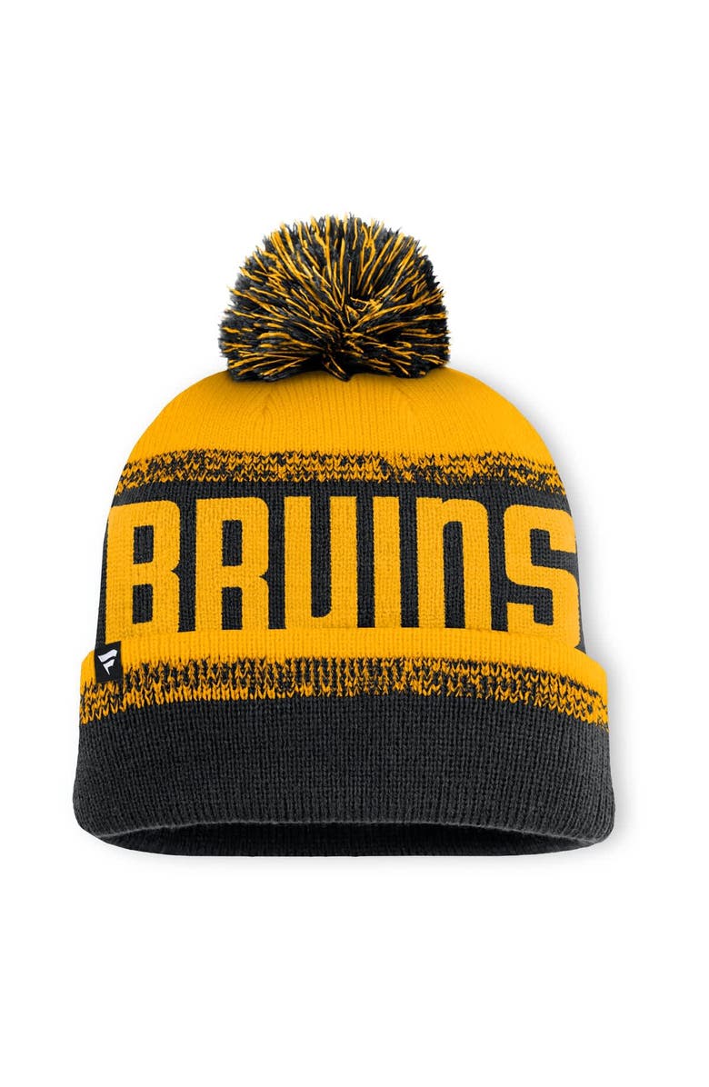 FANATICS Men's Fanatics Black/Gold Boston Bruins Fundamentals Thrive Cuffed Knit Hat with Pom, Alternate, color, Black
