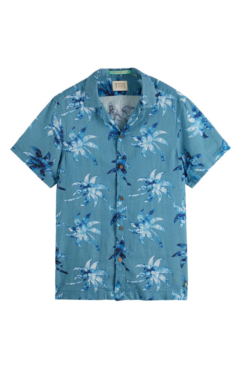 Scotch & Soda Floral Linen Blend Camp Shirt, Main, color, 