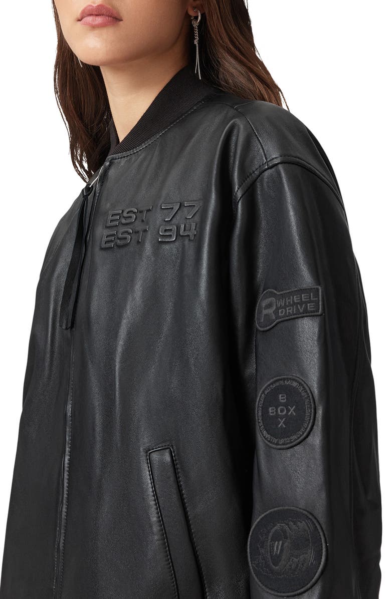 AllSaints Williams F1 Racing x AllSaints Belle Leather Bomber Jacket, Alternate, color, Black