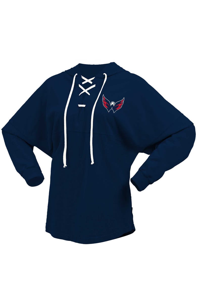 FANATICS Women's Fanatics Navy Washington Capitals Jersey Lace-Up V-Neck Long Sleeve Hoodie T-Shirt, Alternate, color, Navy