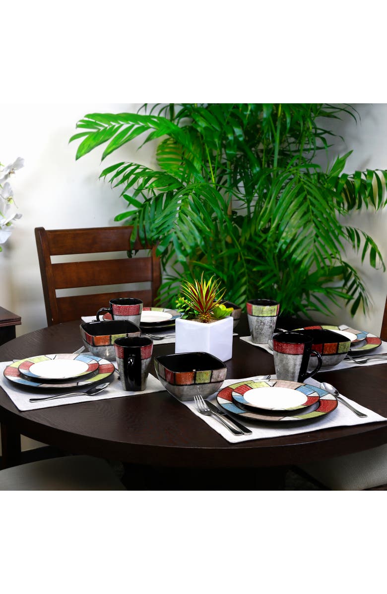 Elama Country Cottage 16 Piece Stoneware Dinnerware Set, Alternate, color, White