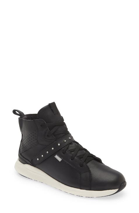 Ladies black leather high tops best sale