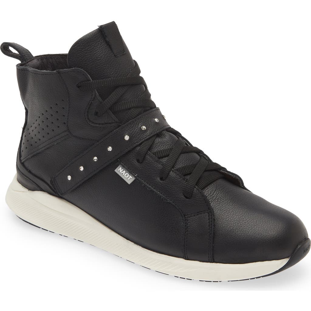 Naot Oxygen Crystal Strap High Top Sneaker In Soft Black Leather