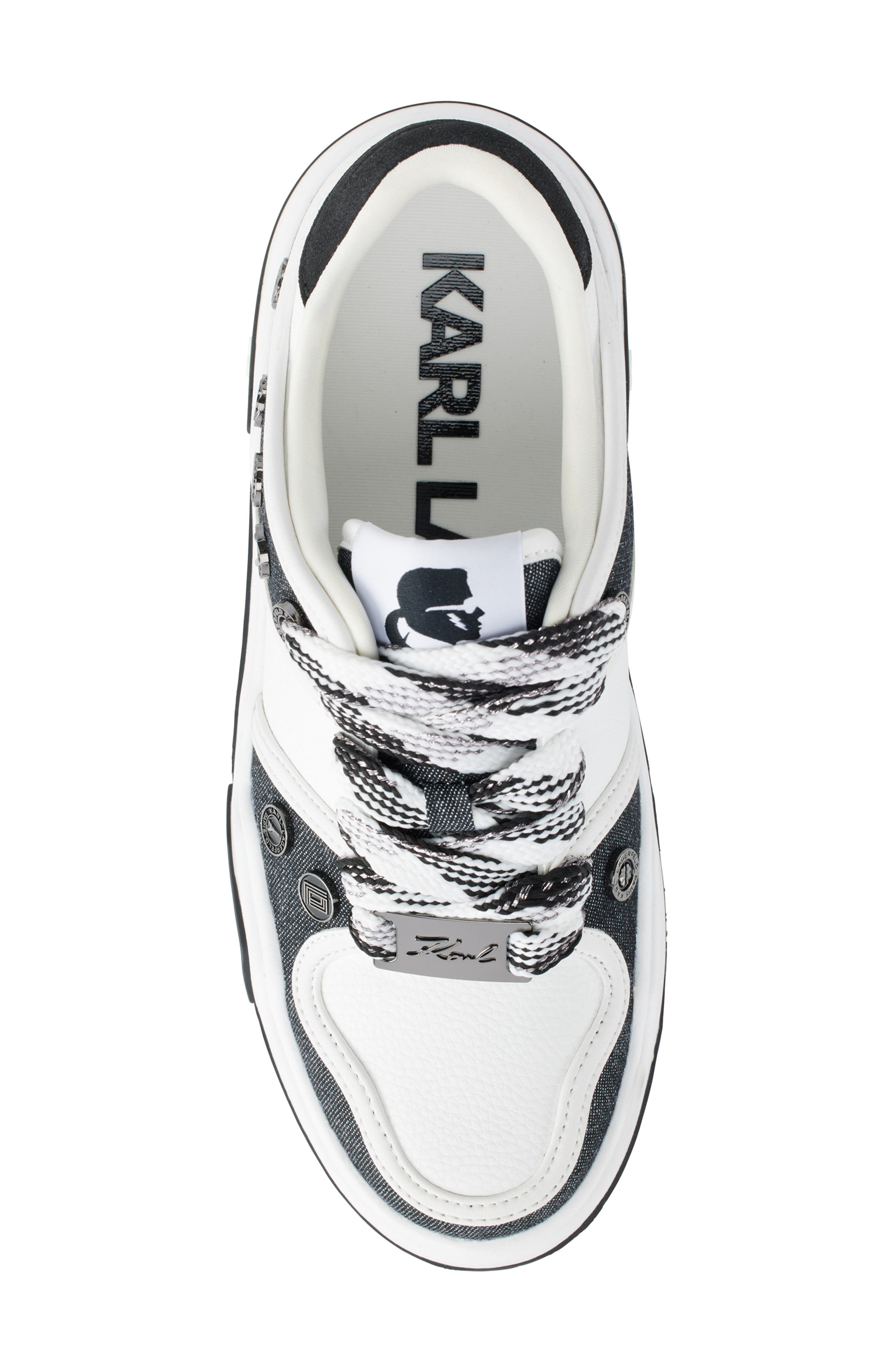 KARL LAGERFELD PARIS Pointed Toe Flat, Alternate, color, Black/ Bright White