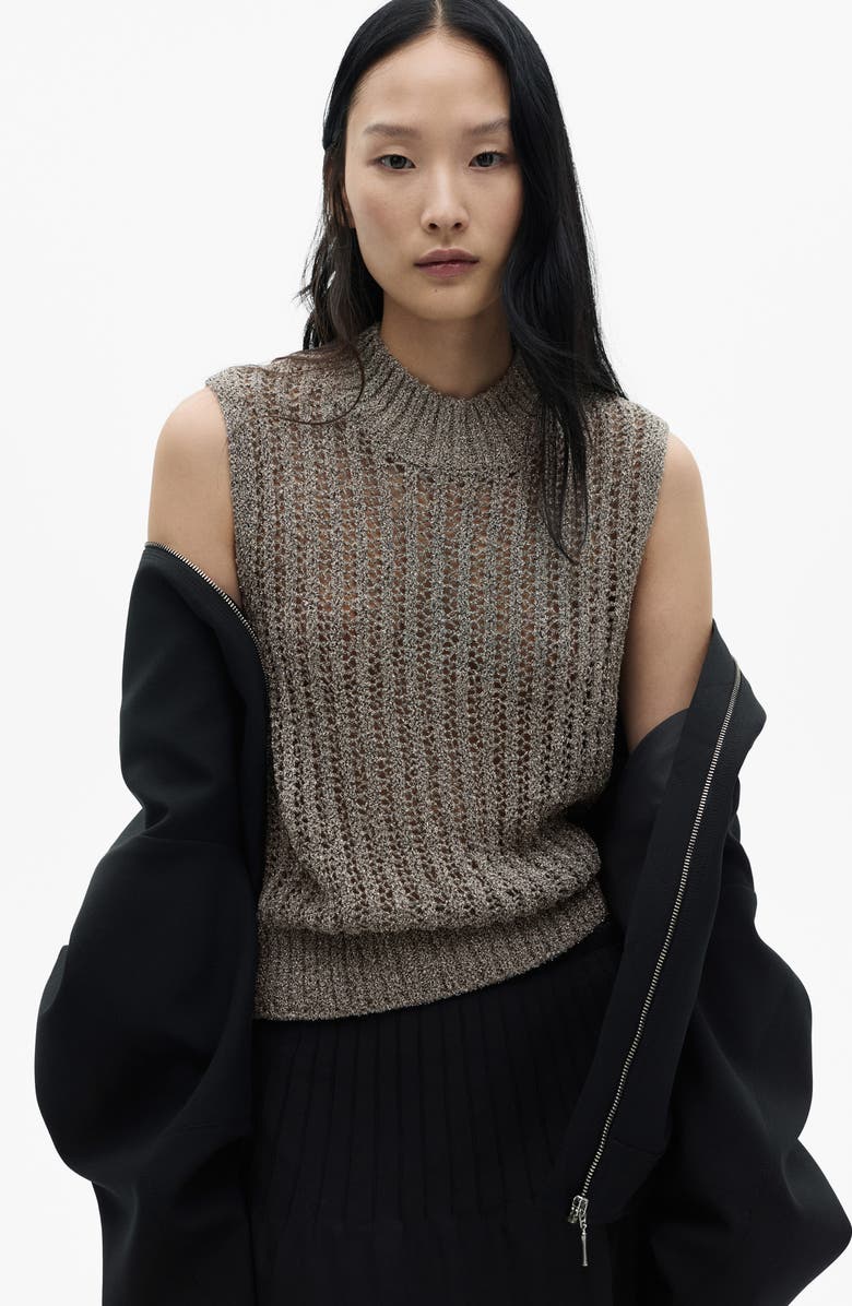 MANGO Metallic Open Stitch Sweater Vest, Alternate, color, 
