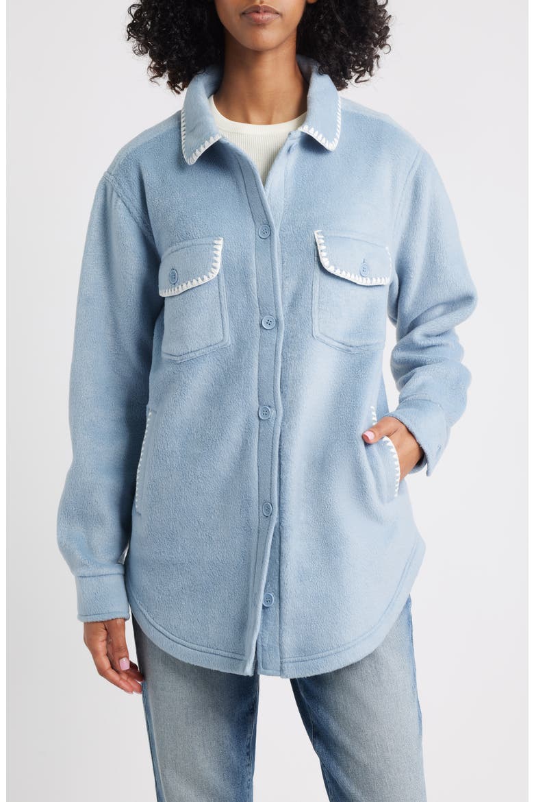 Whipstitch Detail Polar Fleece Shirt Jacket, Alternate, color, DUSTY BLUE IVORY COMBO