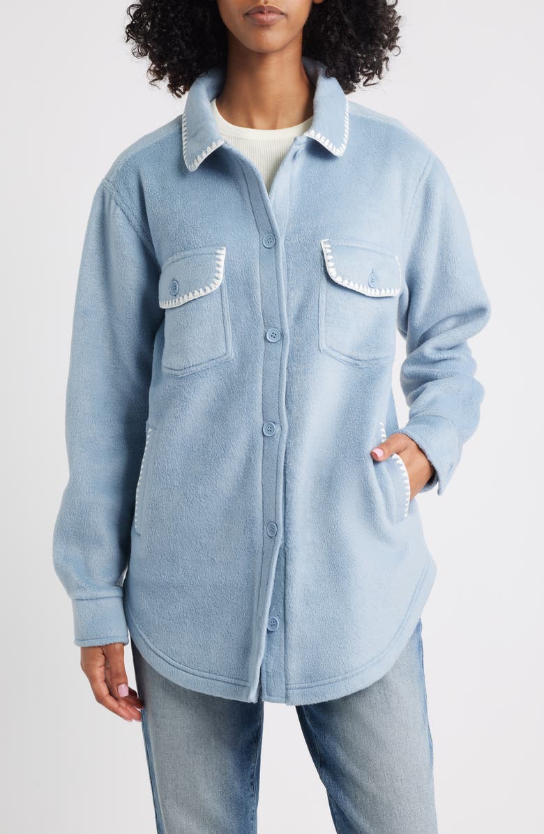 Thread & Supply Whipstitch Detail Polar Fleece Shirt Jacket, Alternate, color, Dusty Blue Ivory Combo