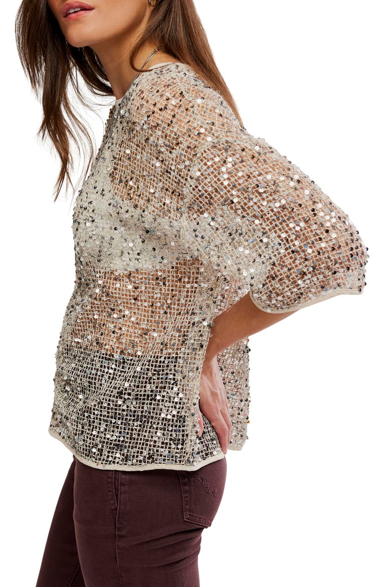 Calypso Sequin Open Knit T-Shirt, Alternate, color, MORNING OAT
