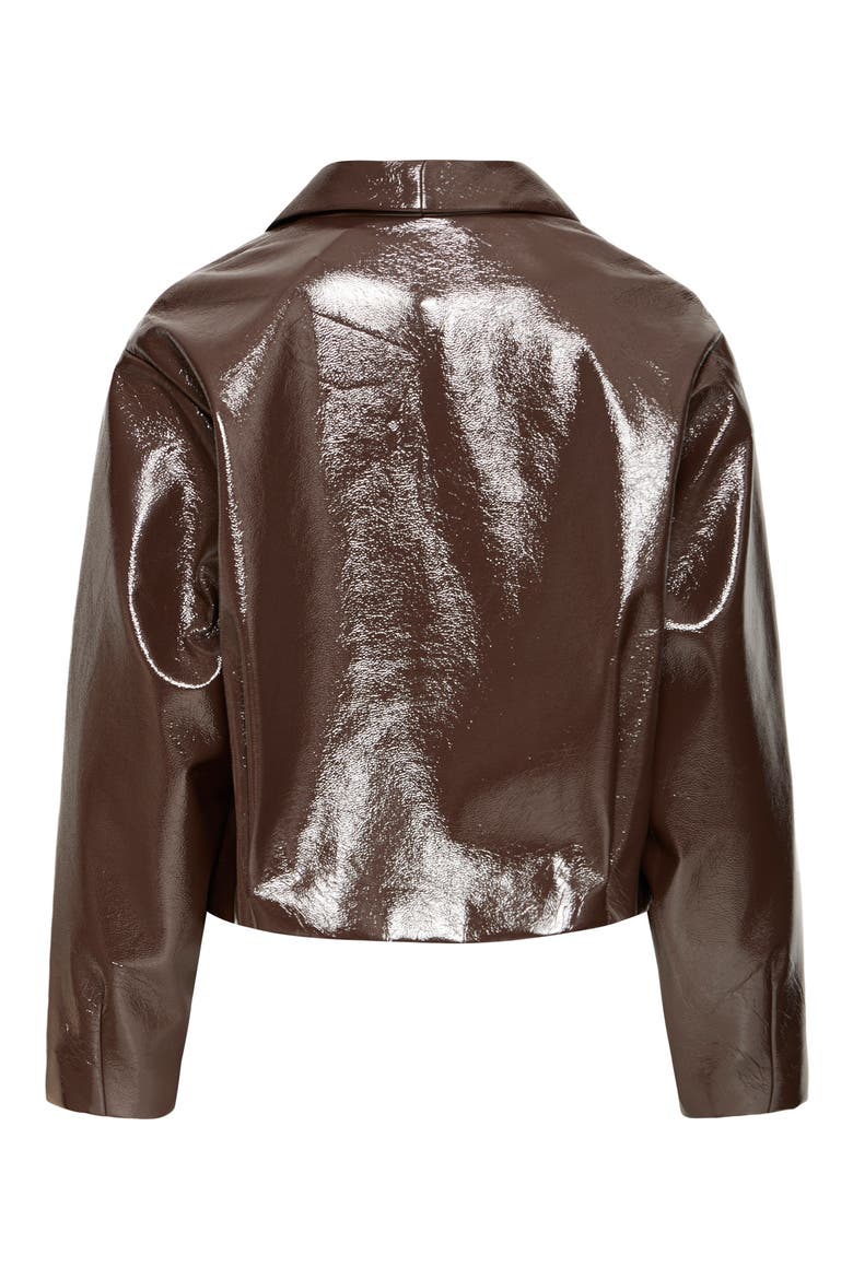 Patent Faux Leather Cropped Jacket, Alternate, color, COFFEE BEAN