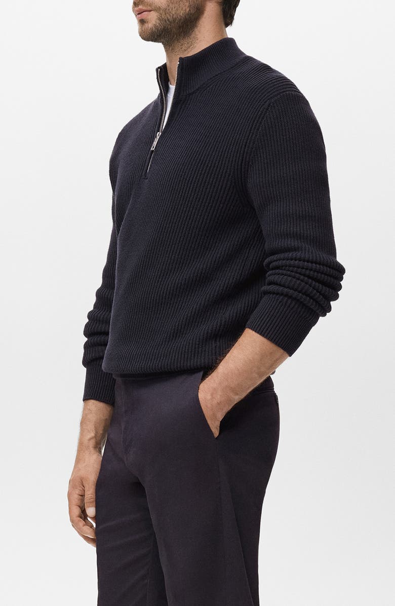 MANGO Perkins Quarter Zip Sweater, Alternate, color, Navy