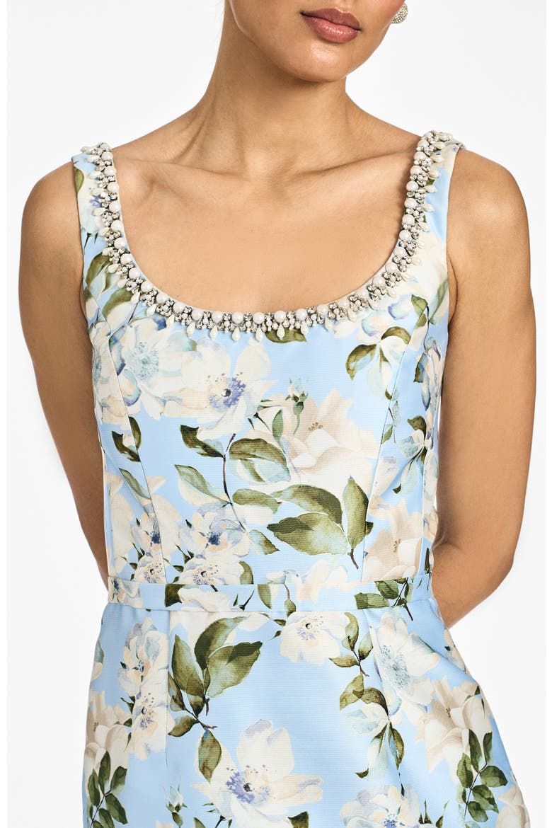 Lana Floral Stretch Mikado Gown, Alternate, color, SKY CAMELLIA