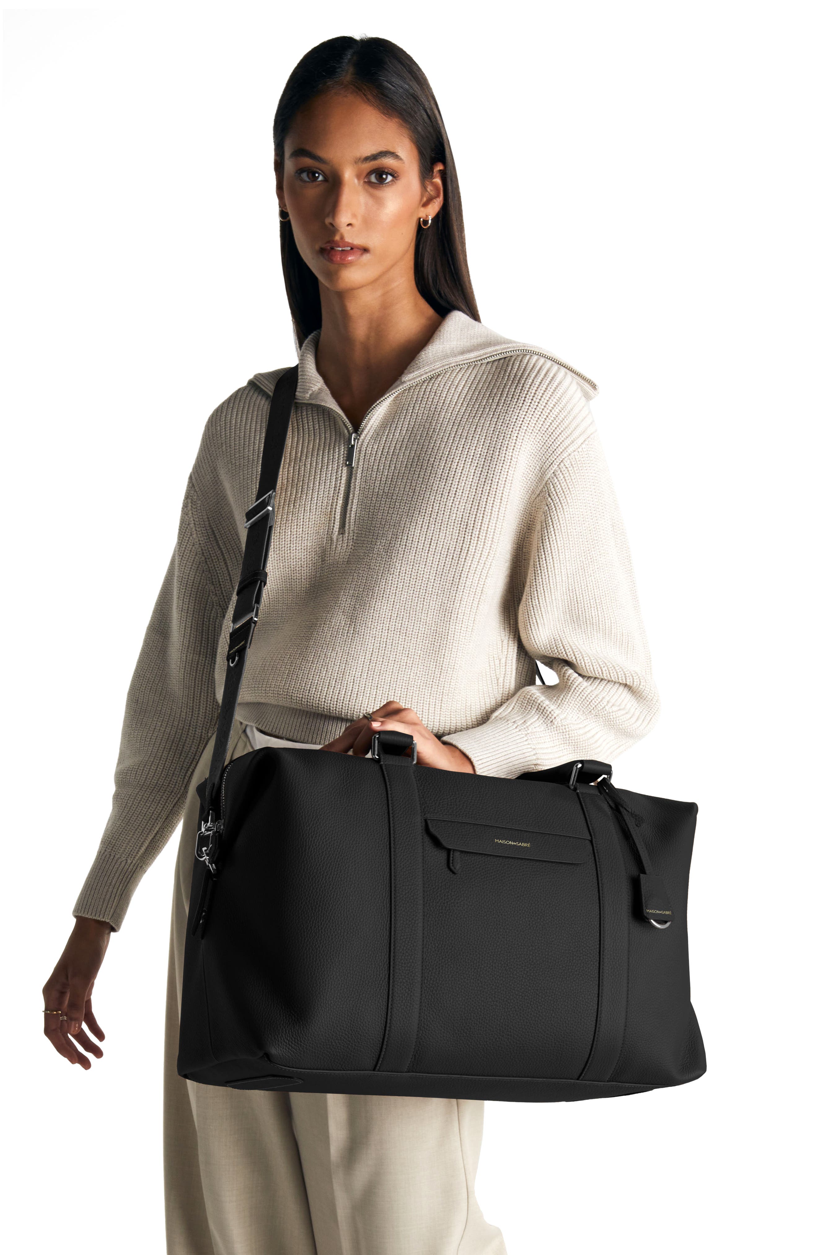 MAISON de SABRÉ Leather Duffle Bag, Alternate, color, Black Caviar