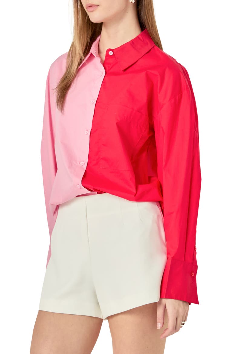 Colorblock Shirt, Alternate, color, PINK/ RED
