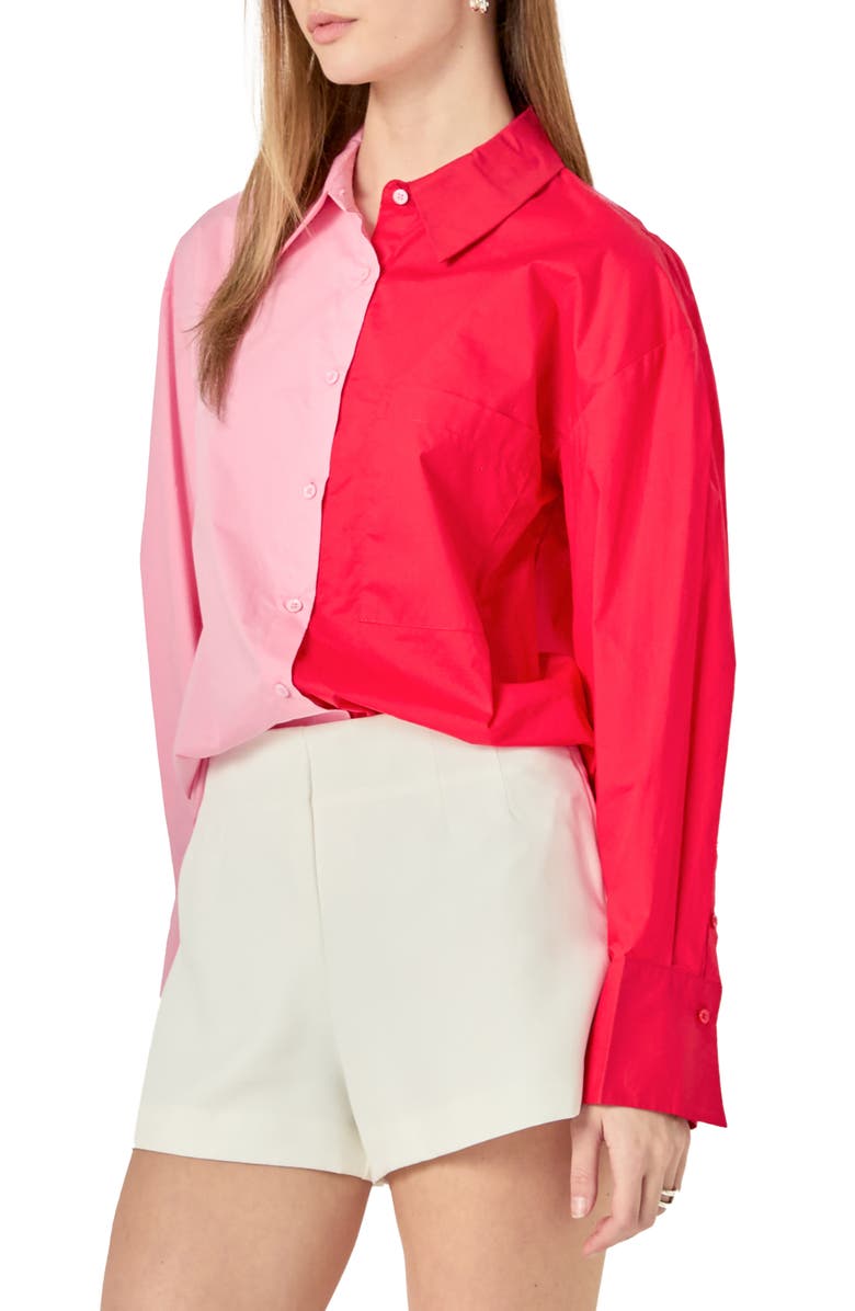 English Factory Colorblock Shirt, Alternate, color, Pink/ Red