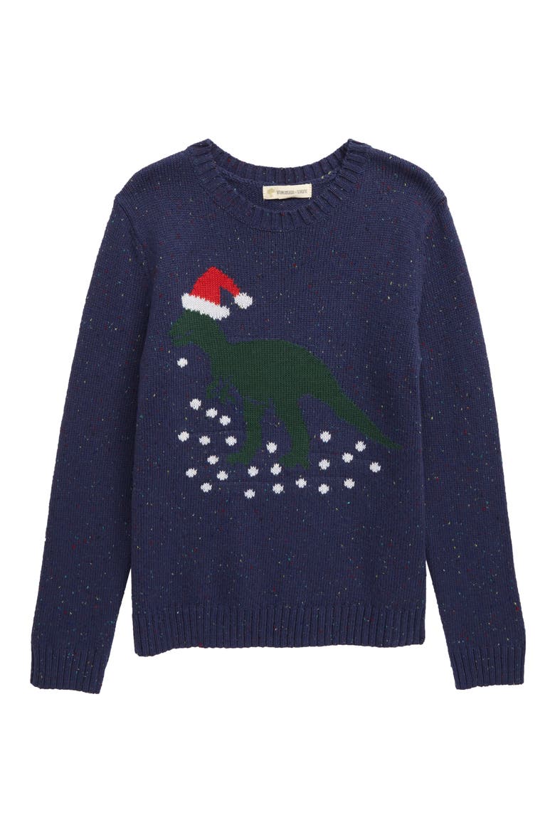 Kids' Intarsia Knit Sweater, Main, color, NAVY DENIM HEATHER DINO