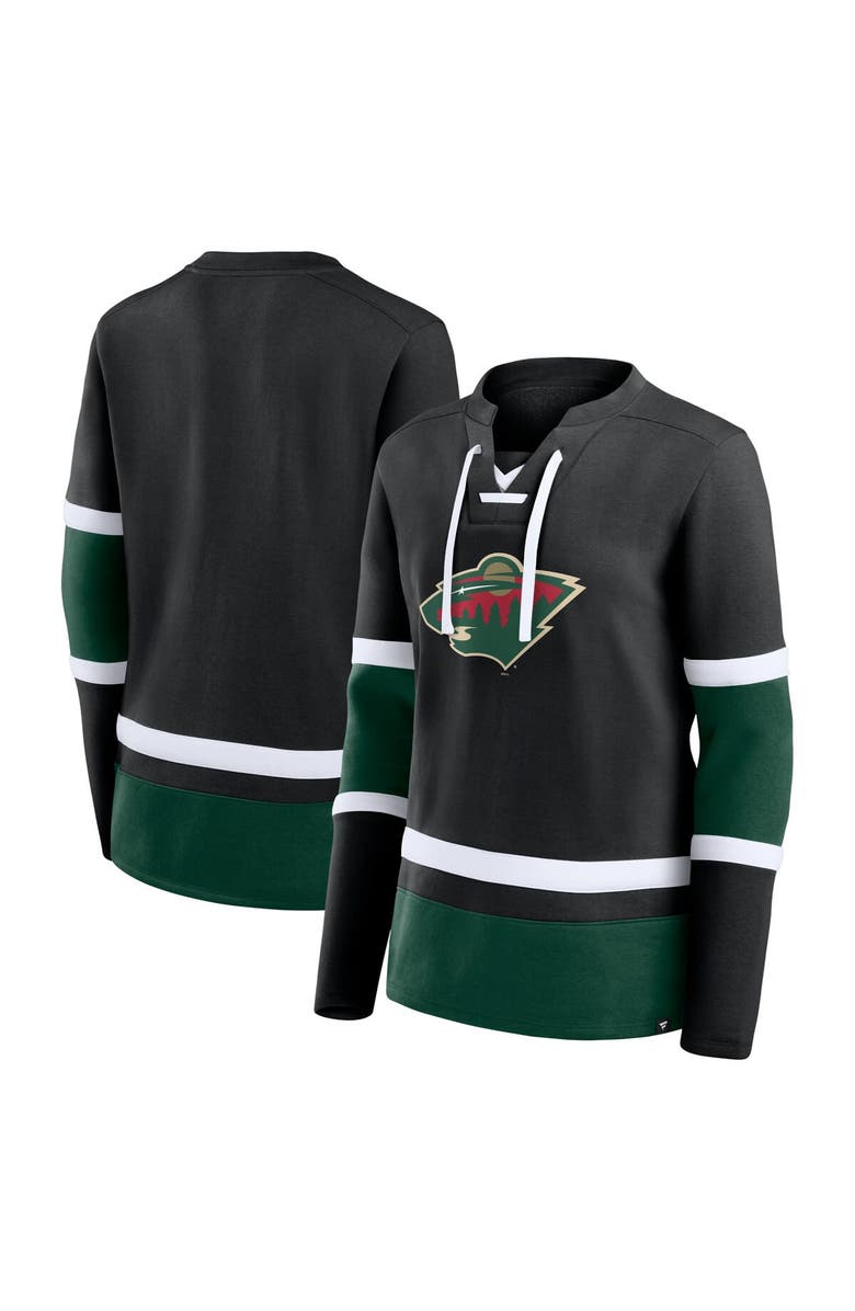 FANATICS Women's Fanatics Branded Black/Green Minnesota Wild Top Speed Lace-Up Pullover Sweatshirt, Alternate, color,