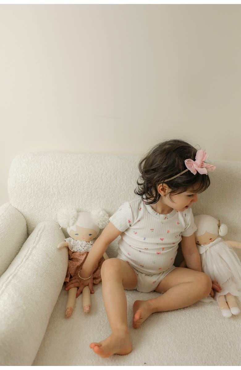 Lux Baby Girl Fruit Pointelle Scallop Trim Short Sleeve Top and Shorts Set, Alternate, color, Off White/Pink
