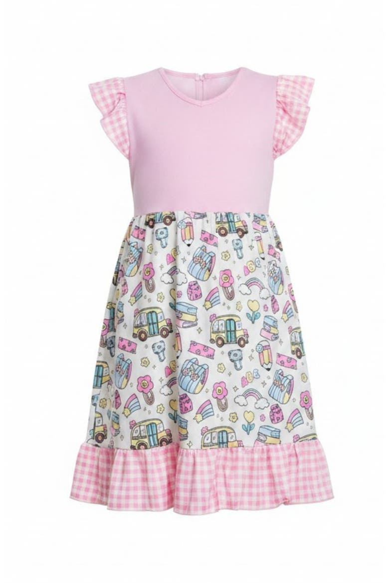 School Days Pink Gingham Ruffle Dress, Main, color, Pink