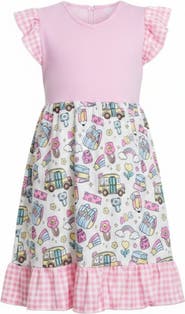 Mia Belle Girls School Days Pink Gingham Ruffle Dress