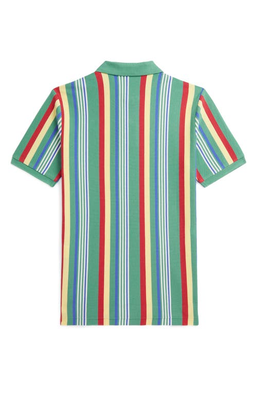 Polo Ralph Lauren Striped Cotton Mesh Polo Shirt In Haven Green Multi