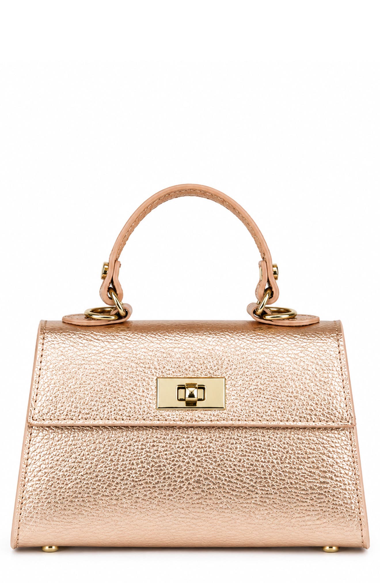 Isadora Croc Embossed Leather Top Handle Bag, Main, color, ROSE GOLD