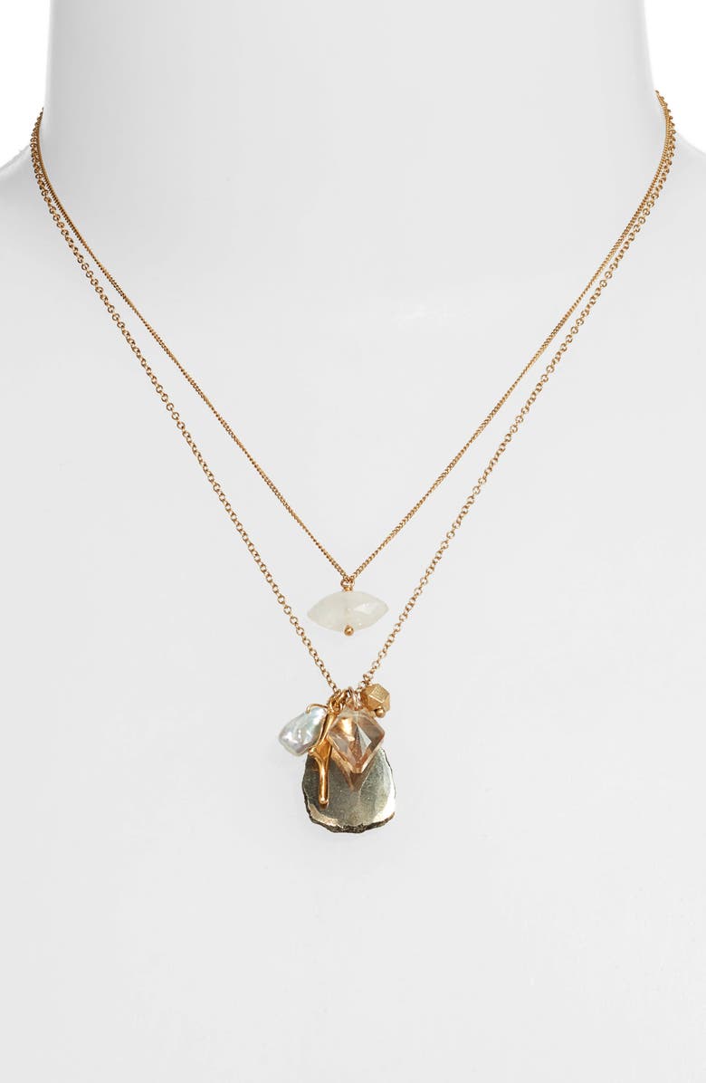 Chan Luu Double Layer Pyrite & Cultured Pearl Pendant Necklace, Alternate, color, 
