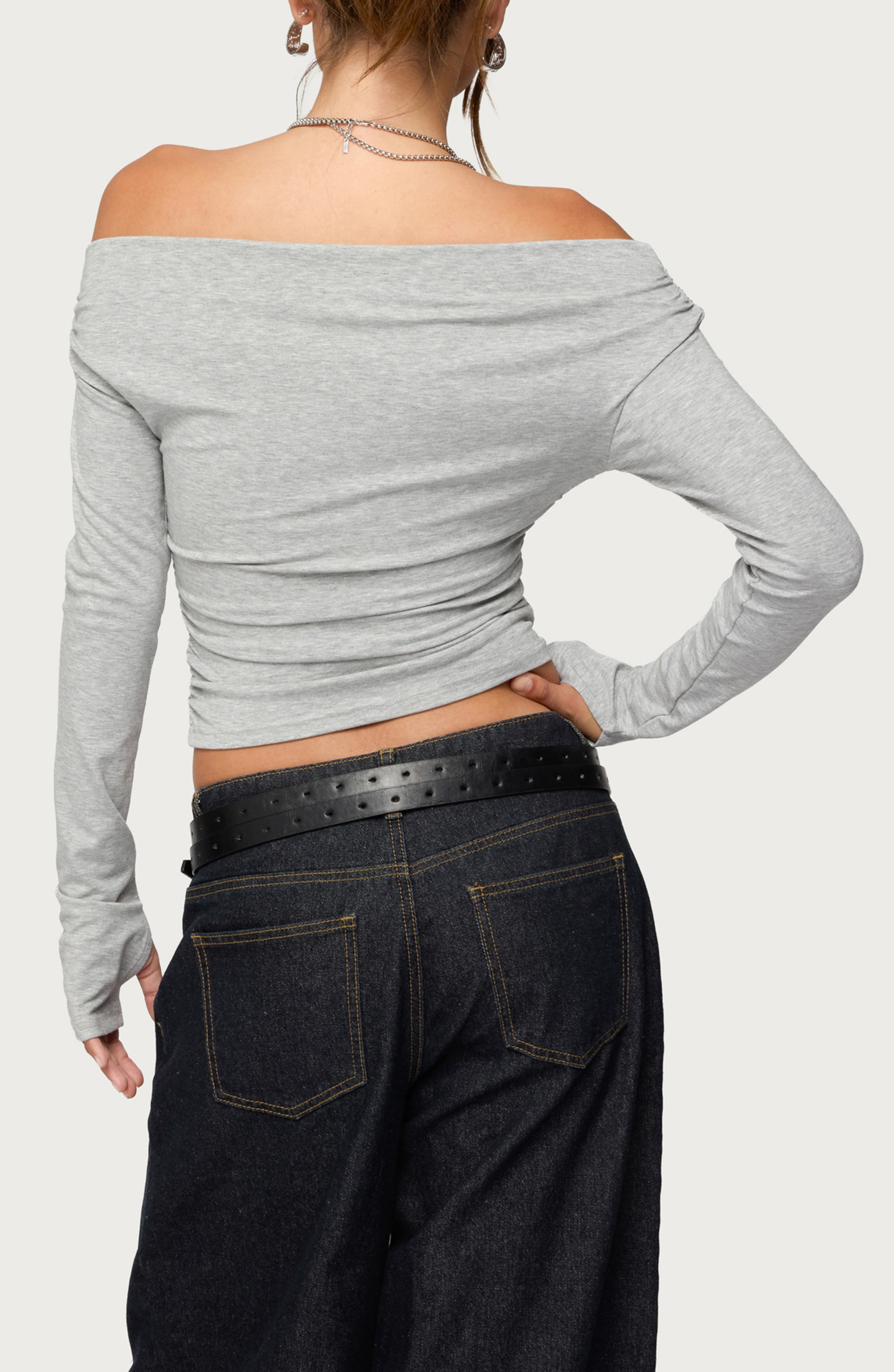 EDIKTED Milane Ruched Off the Shoulder Crop Top (Women) | Nordstrom