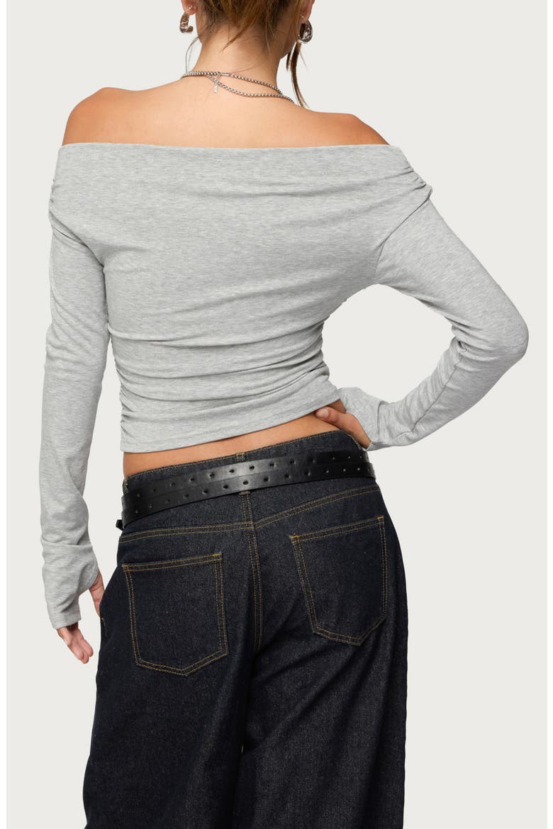 Milane Ruched Off the Shoulder Crop Top, Alternate, color, GRAY-MELANGE