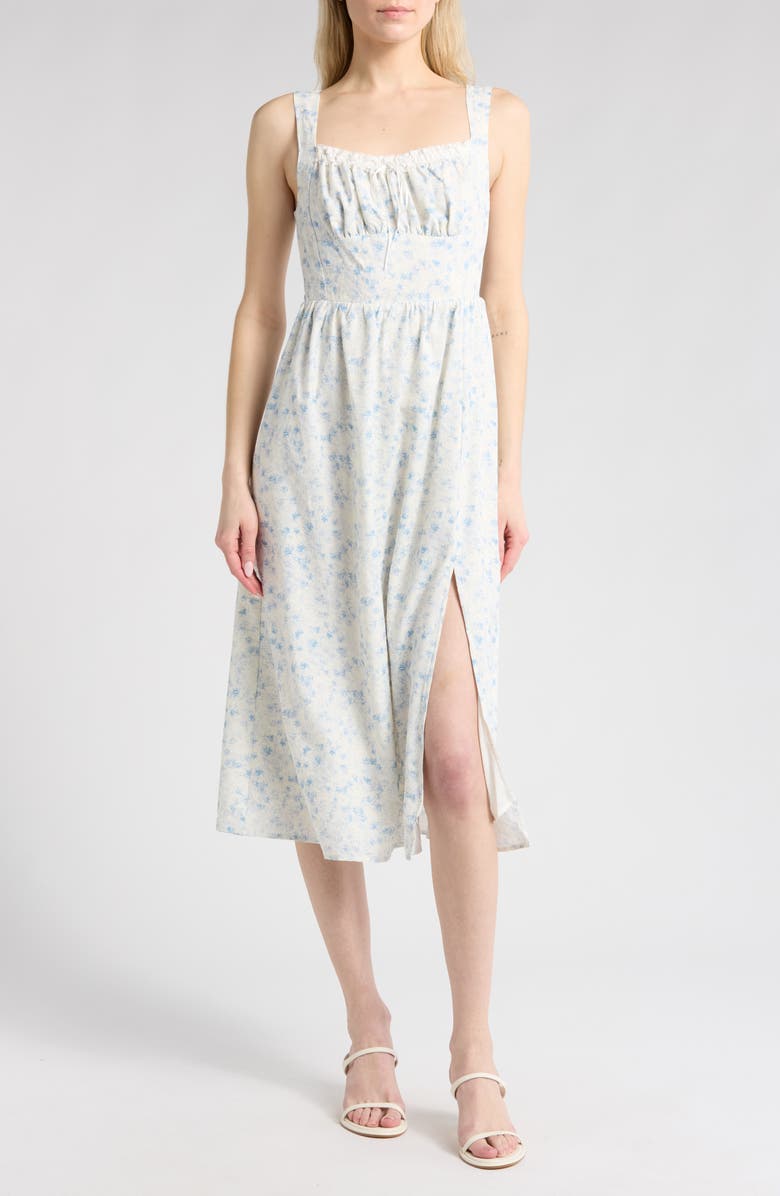 Lush Floral Lace Trim Midi Dress, Main, color, 
