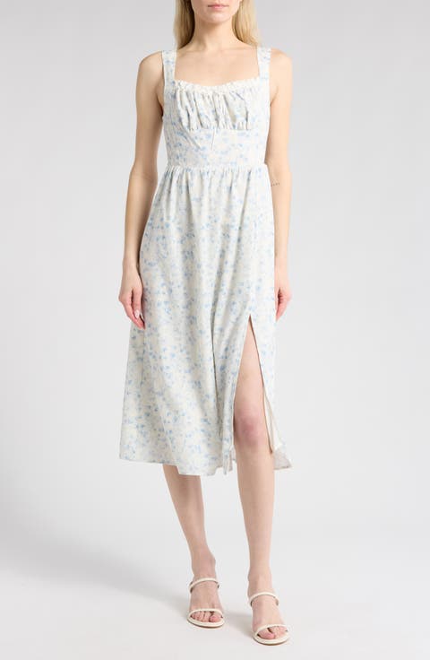 Floral Lace Trim Midi Dress